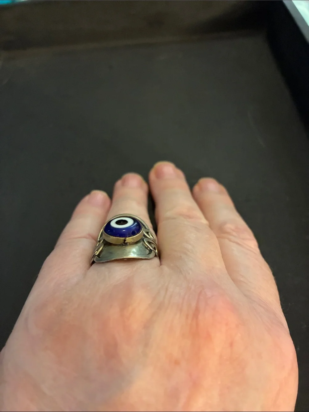 Evil Eye Gold-Tone Statement Ring with Blue Accent. NWOT